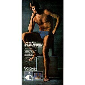 1981 Jockey Men's Underwear Jeans Brief Jim Palmer Vintage Print Ad Wall Art